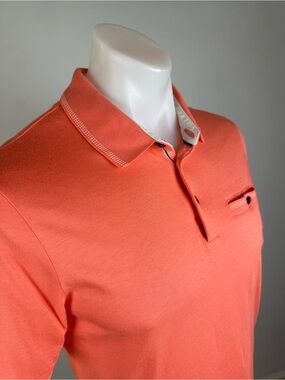 Ted Banker Soft Men's Coral Polo Shirt w/ Striped Collar Detail